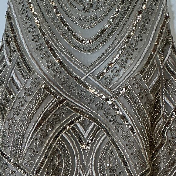 Betsy & Adam Metallic Beaded Chiffon Long Evening Gown Grey Women Size 16 NWT - Picture 5 of 13